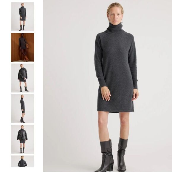 Quince Lightweight Mongolian Cashmere Turtleneck Sweater Dress Heather Gray M - Picture 1 of 6
